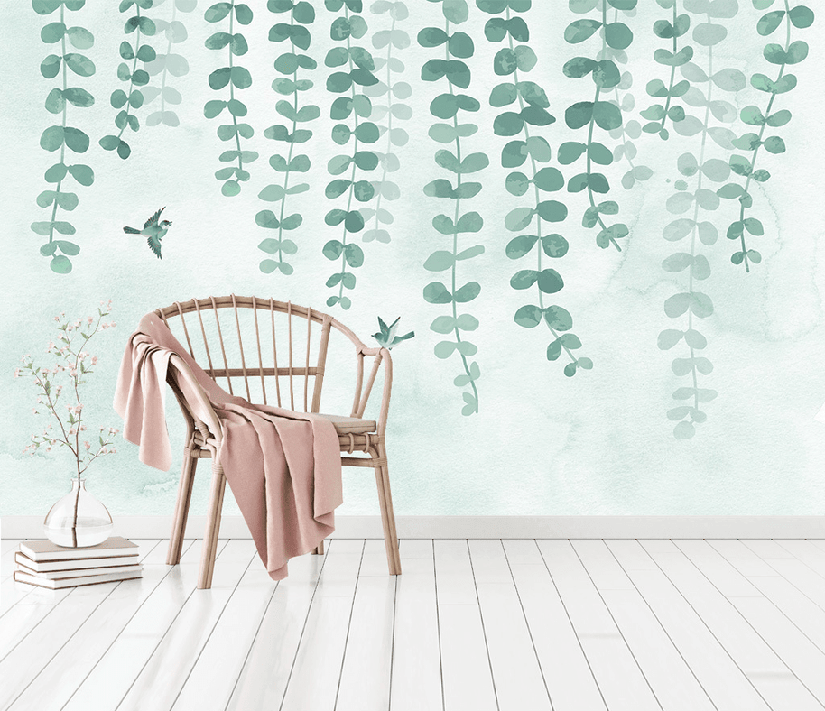 MinimalisticDecor.com-Olive Green Vine Wallpaper Mural: Transform Your Space