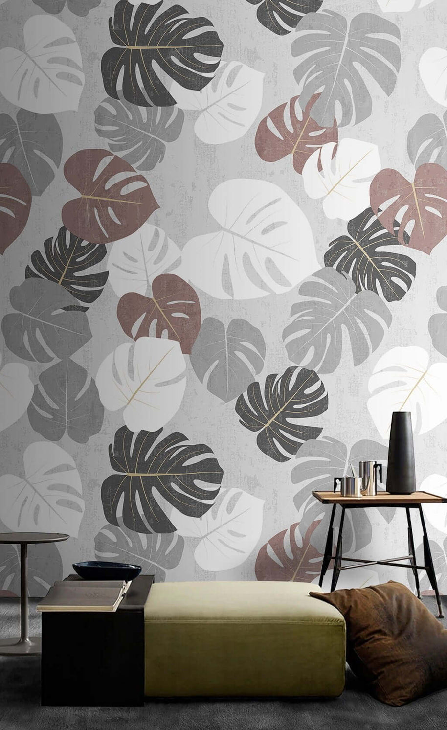 MinimalisticDecor.com-Palm Pastel Leaves Wallpaper Mural