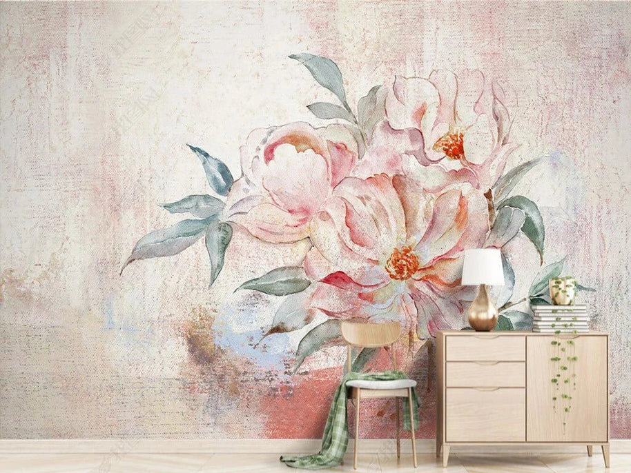 MinimalisticDecor.com-Pastel Beige Flowers Wallpaper Mural