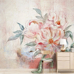 MinimalisticDecor.com-Pastel Beige Flowers Wallpaper Mural