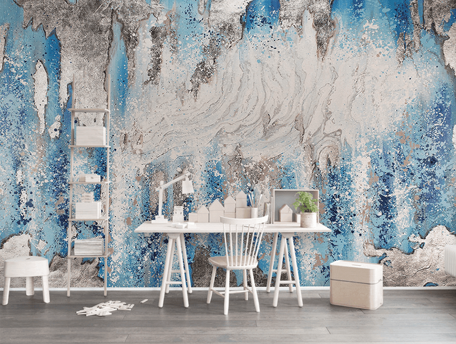 MinimalisticDecor.com-Pastel Blues Abstract Art Wallpaper Murals