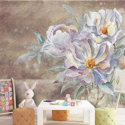 MinimalisticDecor.com-Pastel Flowers on Brush Wallpaper Mural