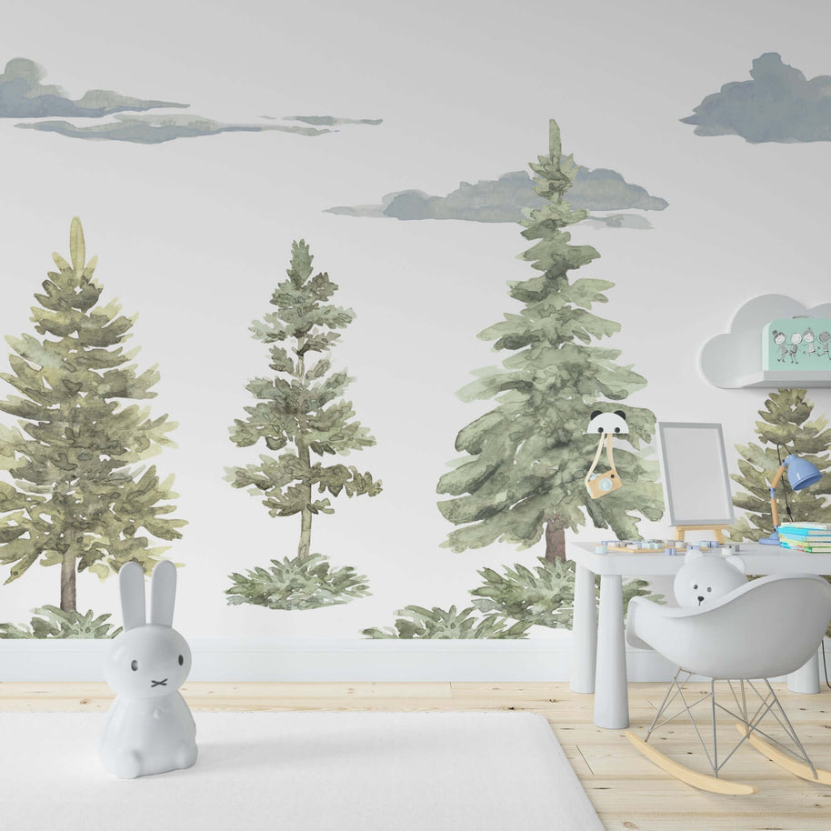 MinimalisticDecor.com-Pastel Forest Theme - Kids Room Wallpaper Mural