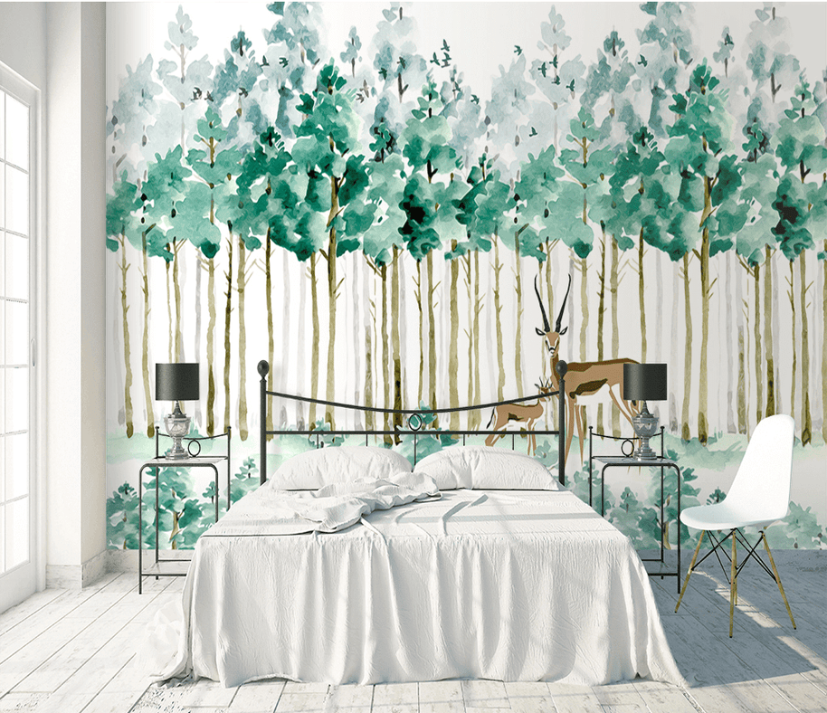 MinimalisticDecor.com-Pastel Greens: Forest Trees Wallpaper Murals