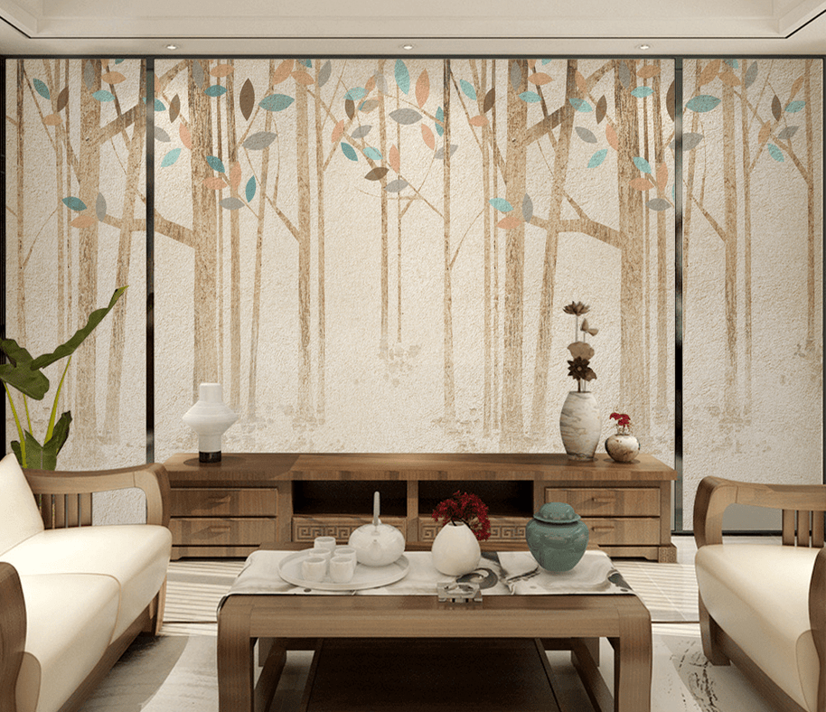 MinimalisticDecor.com-Pastel Leaves - Forest Woods Wallpaper Murals