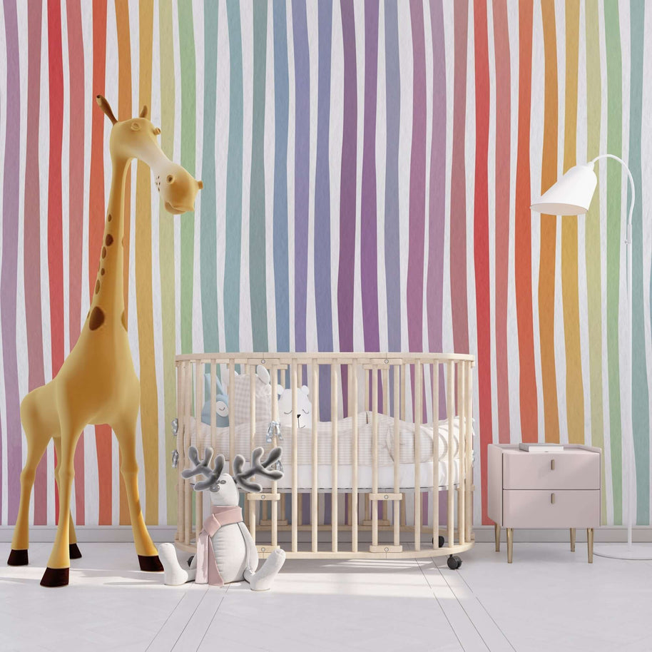MinimalisticDecor.com-Pastel Rainbow Lines Kids Room Wallpaper Mural