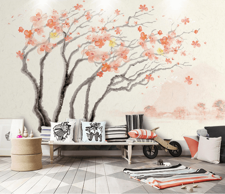 MinimalisticDecor.com-Pastel Tree Watercolour Wallpaper Murals