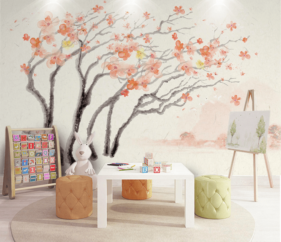 MinimalisticDecor.com-Pastel Tree Watercolour Wallpaper Murals