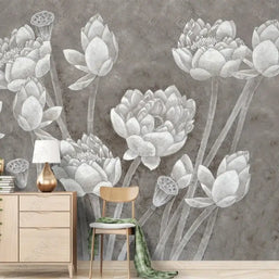 MinimalisticDecor.com-Pencil Sketch Flowers Wallpaper Mural