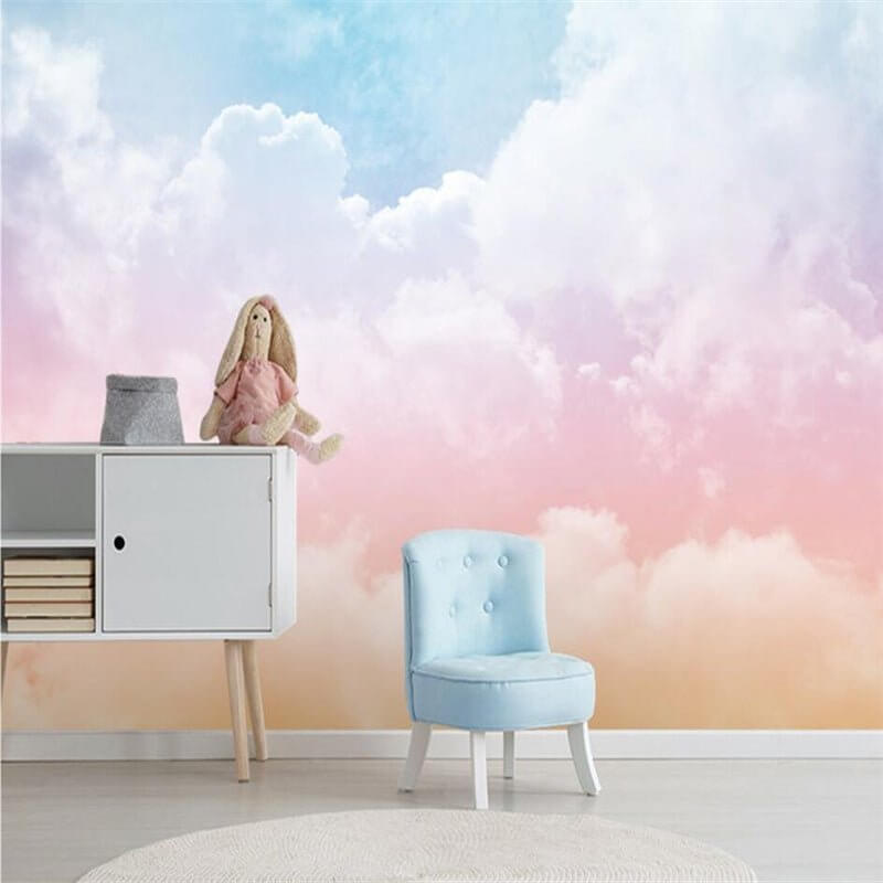 MinimalisticDecor.com-Pink and Blue Clouds Nursery Wallpaper