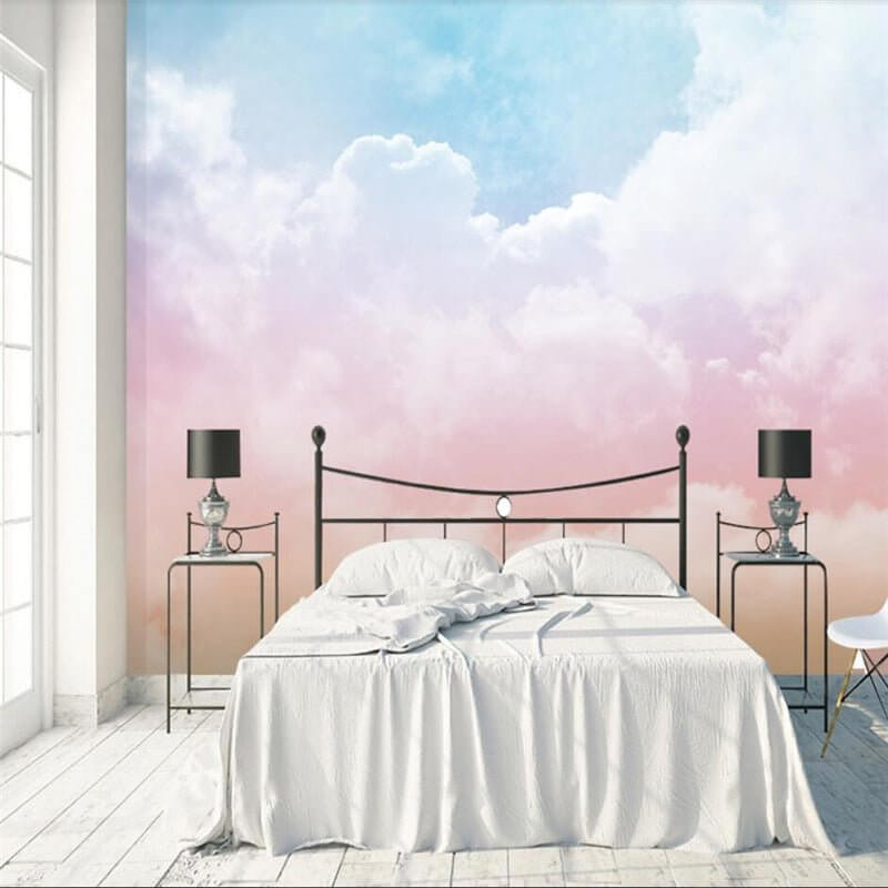 MinimalisticDecor.com-Pink and Blue Clouds Nursery Wallpaper