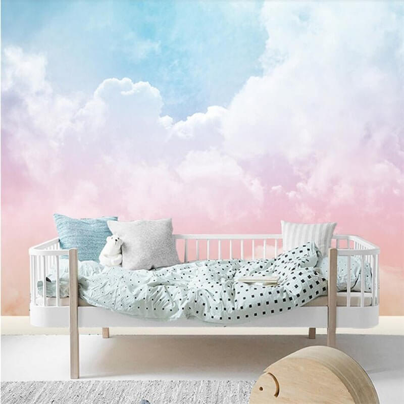 MinimalisticDecor.com-Pink and Blue Clouds Nursery Wallpaper