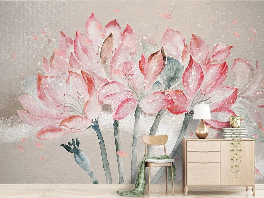 MinimalisticDecor.com-Pink Blossom Flowers Wallpaper Mural
