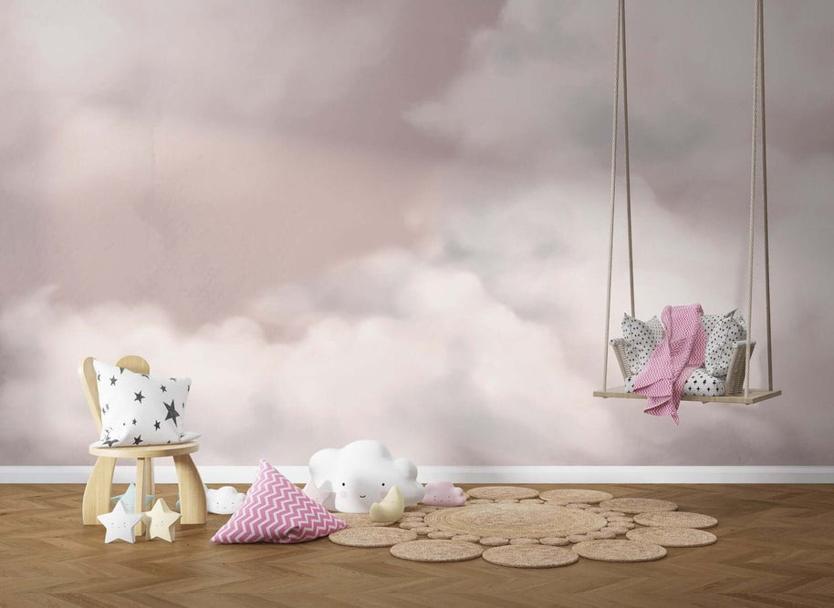 MinimalisticDecor.com-Pink Clouds - Girls Room Wallpaper Mural