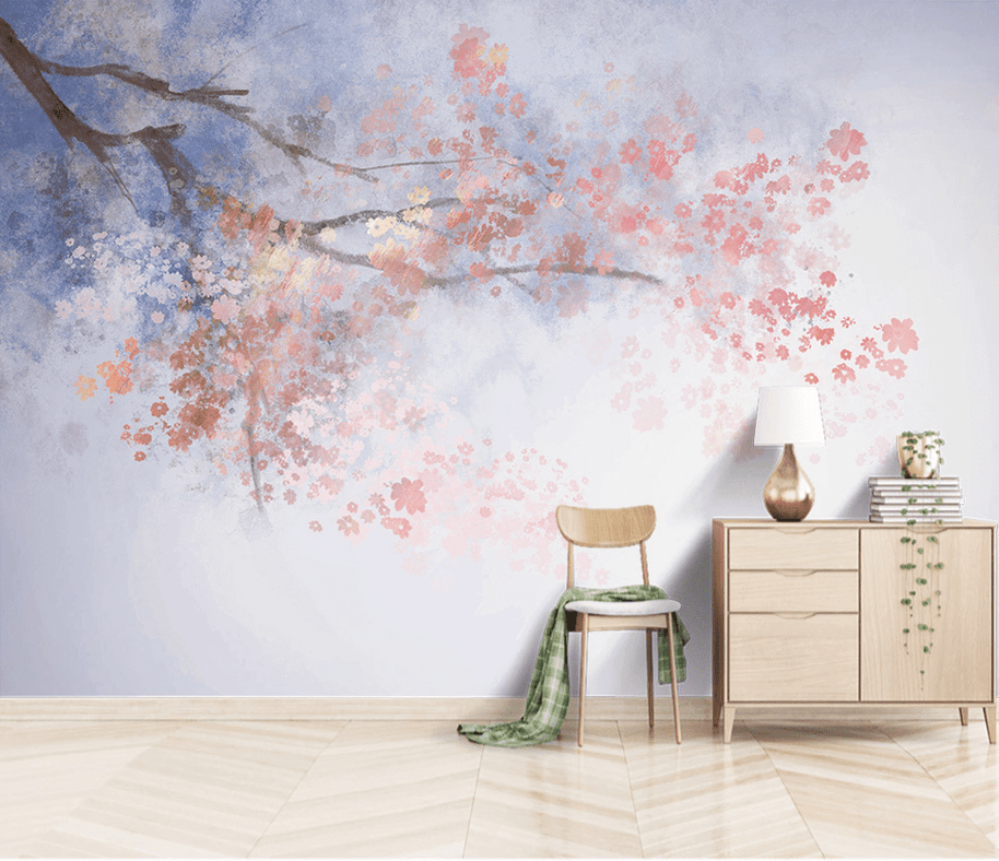 MinimalisticDecor.com-Pink Flower Branches Tree Wallpaper Murals