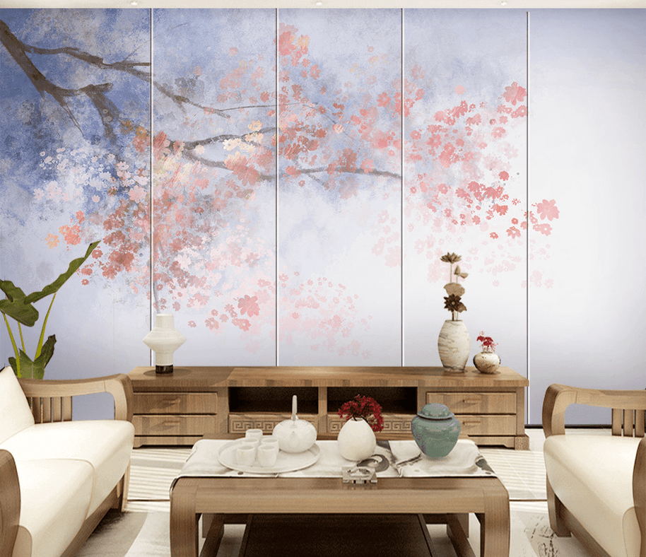 MinimalisticDecor.com-Pink Flower Branches Tree Wallpaper Murals