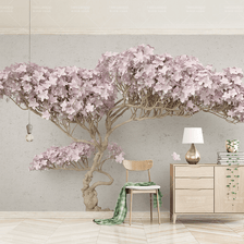 MinimalisticDecor.com-Pink Flowers Design Theme - 3D Tree Wallpaper Murals