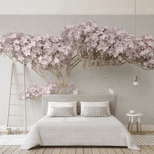 MinimalisticDecor.com-Pink Flowers Design Theme - 3D Tree Wallpaper Murals