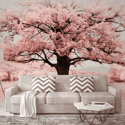 MinimalisticDecor.com-Pink Flowers Tree Wallpaper Murals