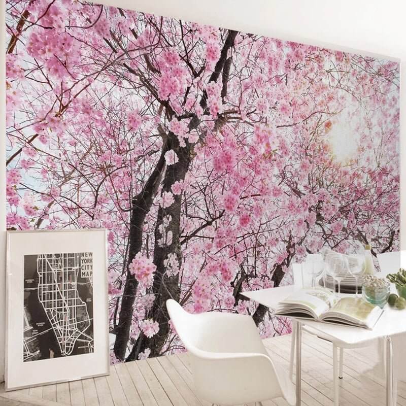MinimalisticDecor.com-Pink Flowers Wallpaper Mural: Transform Your Space