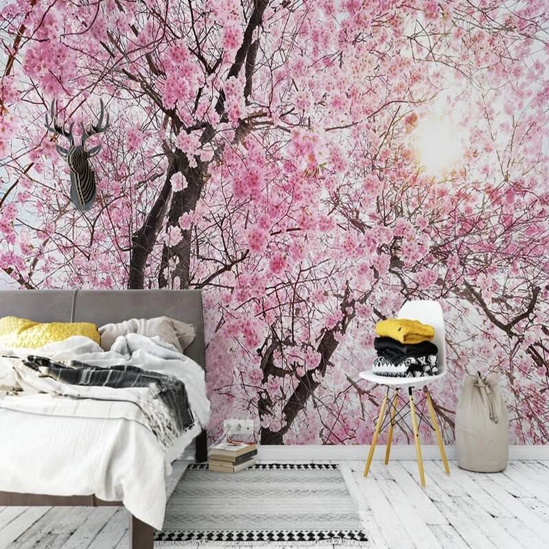 MinimalisticDecor.com-Pink Flowers Wallpaper Mural: Transform Your Space