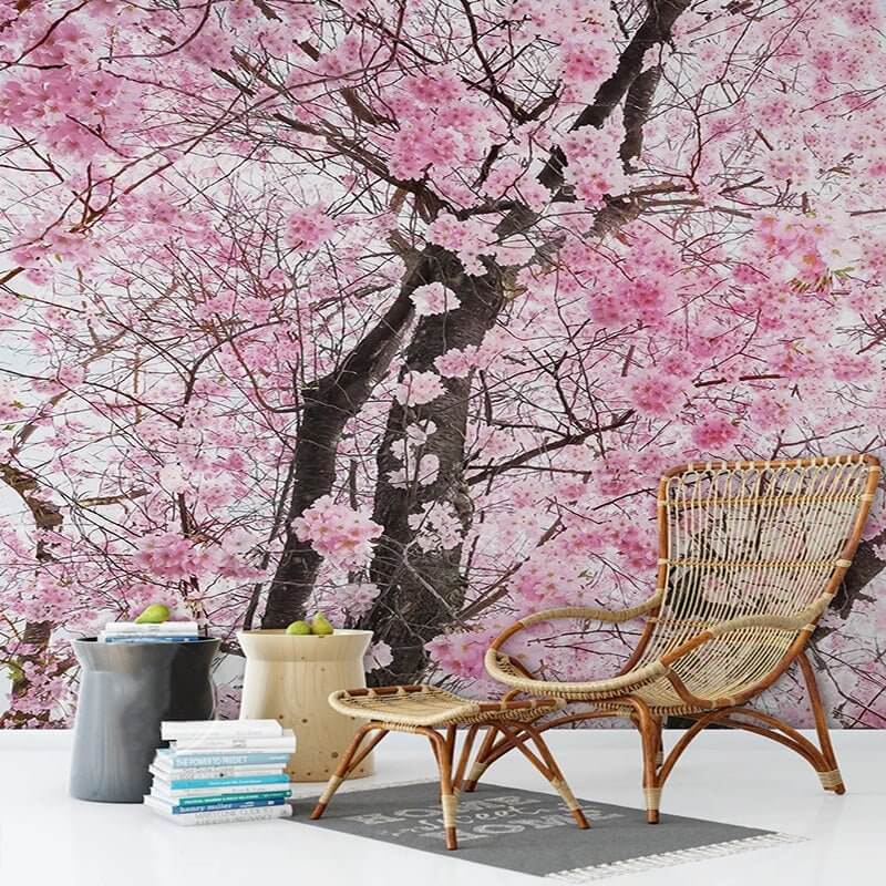 MinimalisticDecor.com-Pink Flowers Wallpaper Mural: Transform Your Space