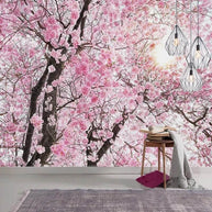 MinimalisticDecor.com-Pink Flowers Wallpaper Mural: Transform Your Space