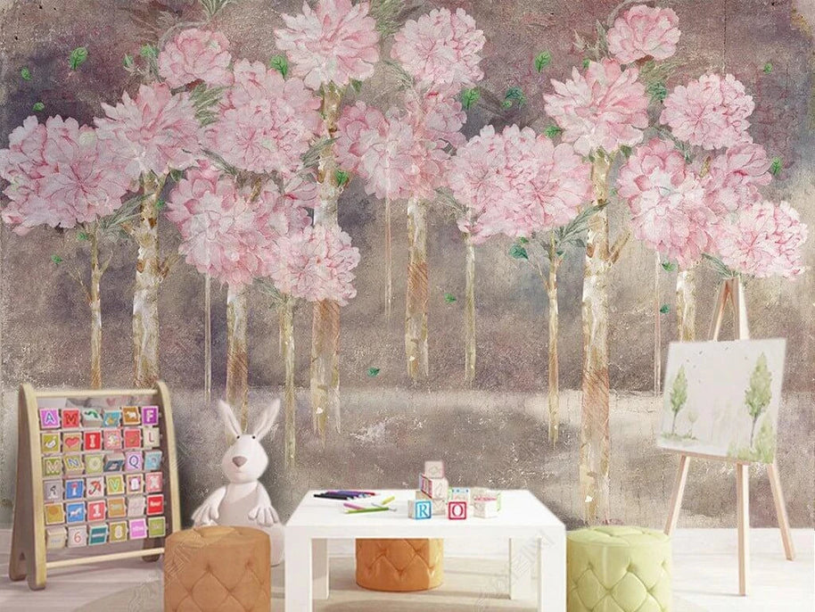 MinimalisticDecor.com-Pink Pastel Flowers Grow Wallpaper Mural