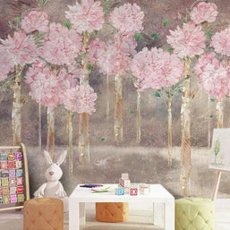 MinimalisticDecor.com-Pink Pastel Flowers Grow Wallpaper Mural