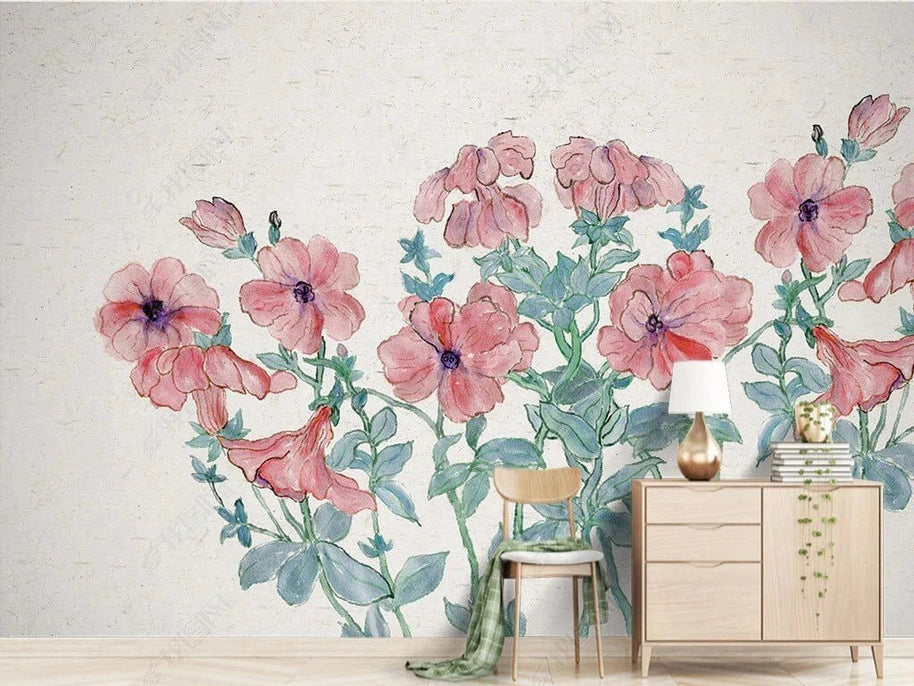 MinimalisticDecor.com-Pink Sketch Art Flowers Wallpaper Mural