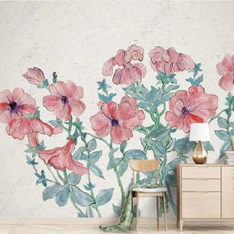 MinimalisticDecor.com-Pink Sketch Art Flowers Wallpaper Mural