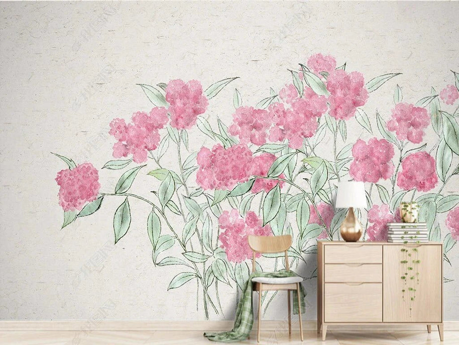 MinimalisticDecor.com-Pink Sketch Glory Flowers Wallpaper Mural