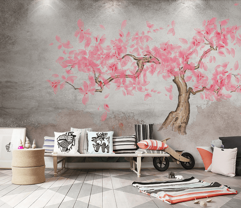 MinimalisticDecor.com-Pink Tree Wallpaper Murals: Vibrant and Stylish Décor
