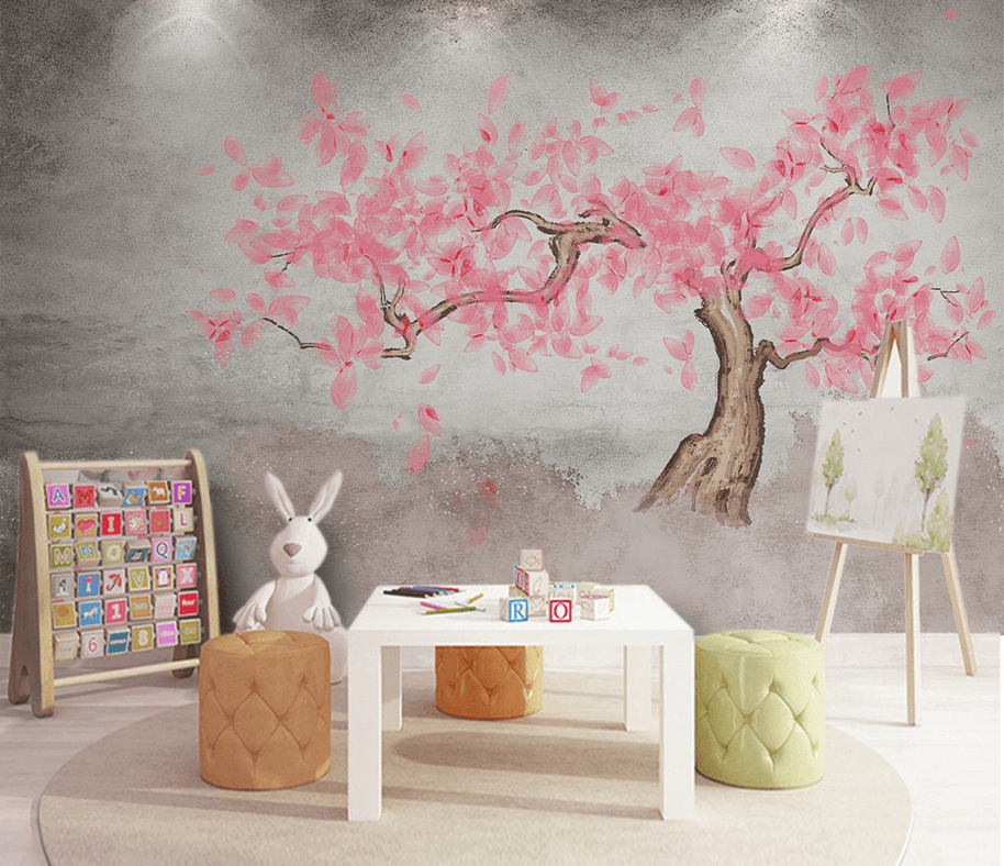 MinimalisticDecor.com-Pink Tree Wallpaper Murals: Vibrant and Stylish Décor