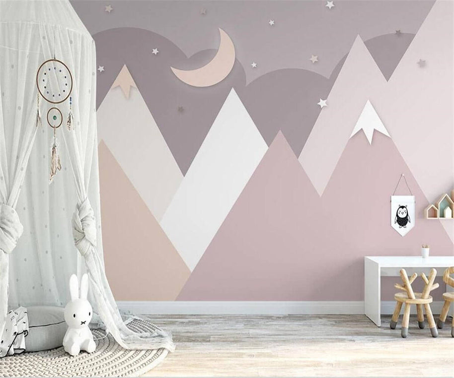 MinimalisticDecor.com-Pinkish Mountains Nursery Wallpaper