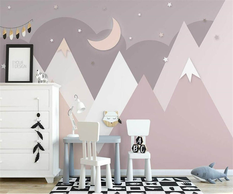MinimalisticDecor.com-Pinkish Mountains Nursery Wallpaper