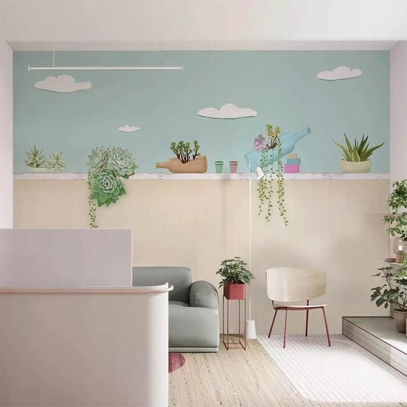 MinimalisticDecor.com-Plants Pots on Wall Nursery Wallpaper - Perfect Décor