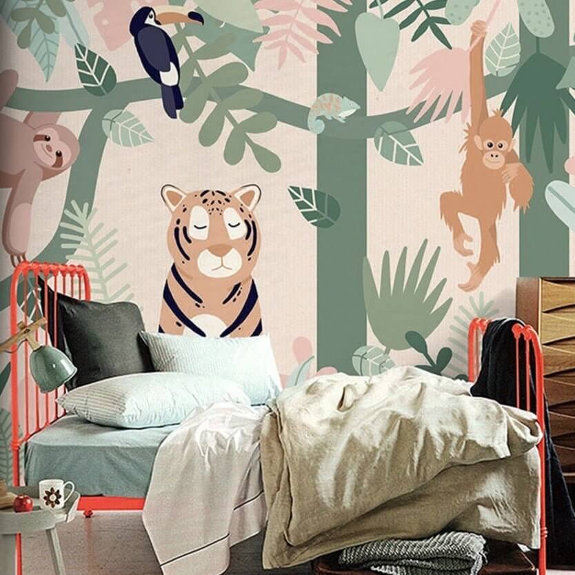MinimalisticDecor.com-Playful Jungle Friends Wallpaper