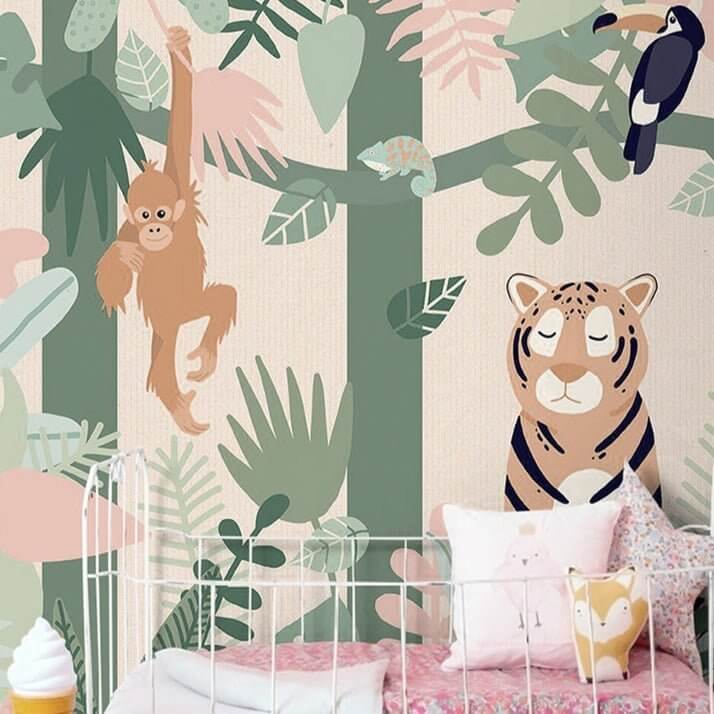 MinimalisticDecor.com-Playful Jungle Friends Wallpaper