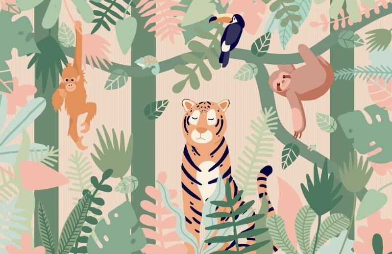 MinimalisticDecor.com-Playful Jungle Friends Wallpaper