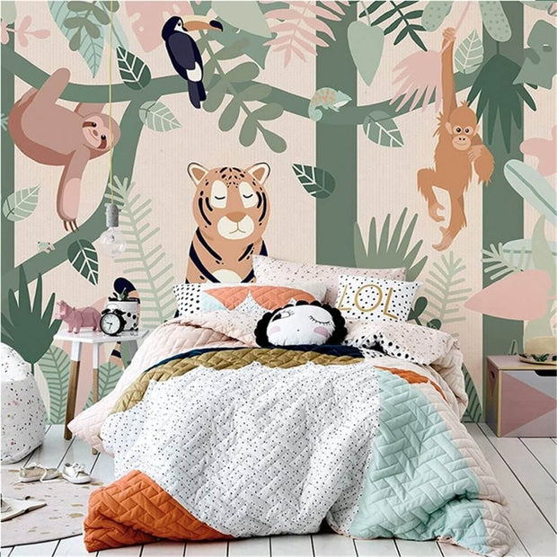 MinimalisticDecor.com-Playful Jungle Friends Wallpaper