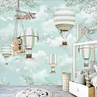 MinimalisticDecor.com-Polar Bears Flying on Air Balloons Nursery Wallpaper