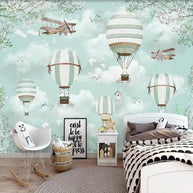 MinimalisticDecor.com-Polar Bears Flying on Air Balloons Nursery Wallpaper
