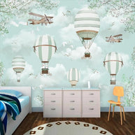 MinimalisticDecor.com-Polar Bears Flying on Air Balloons Nursery Wallpaper