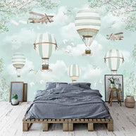 MinimalisticDecor.com-Polar Bears Flying on Air Balloons Nursery Wallpaper