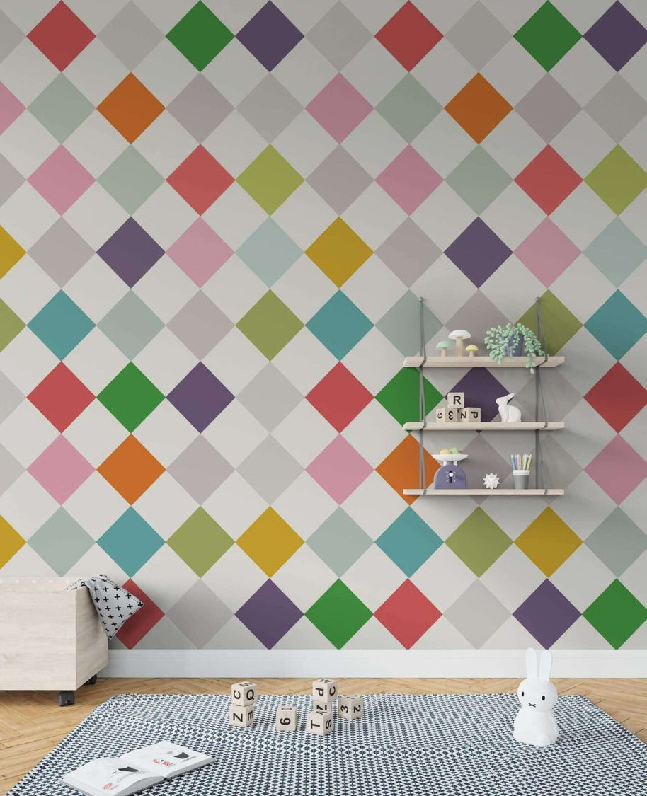 MinimalisticDecor.com-Polka Squares: Living Room Wallpaper Mural