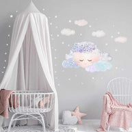 MinimalisticDecor.com-Purple Flower Sleeping Moon Clouds and Stars Wall Sticker