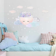 MinimalisticDecor.com-Purple Flower Sleeping Moon Clouds and Stars Wall Sticker
