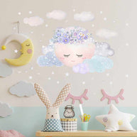MinimalisticDecor.com-Purple Flower Sleeping Moon Clouds and Stars Wall Sticker