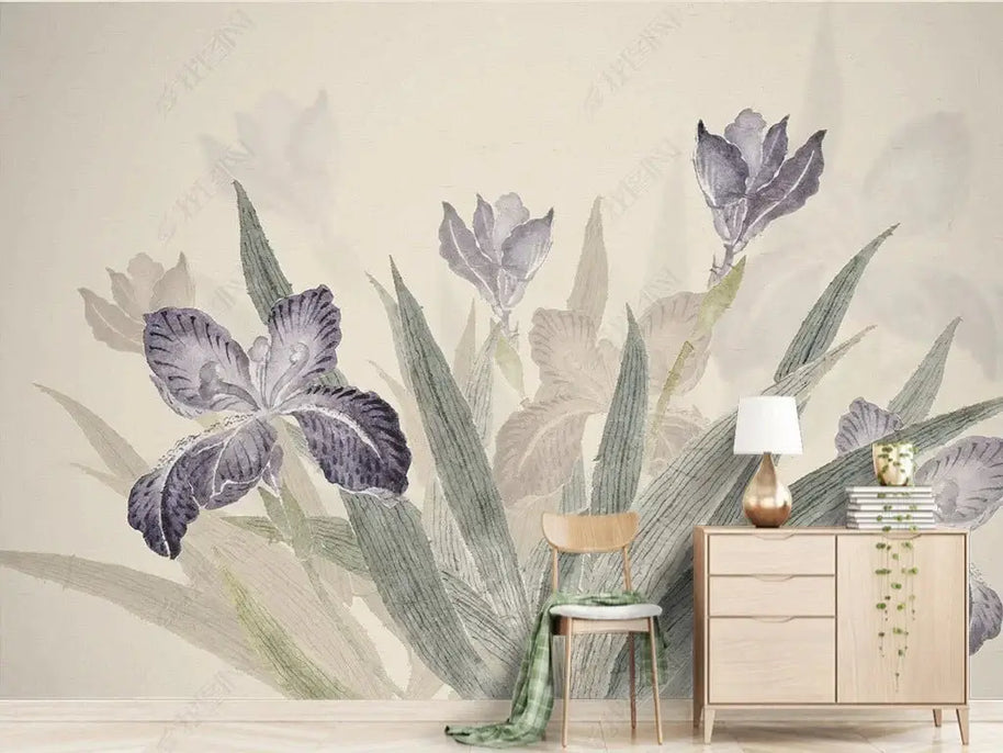 MinimalisticDecor.com-Purple Tropical Flowers Wallpaper Mural